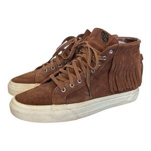 Vans | Brown Leather Moccasin High Top Fringe Lace Up Shoes Sneakers W8 M6.5